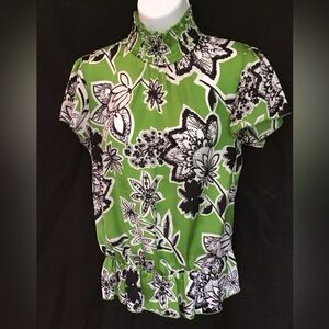 dressbarn Green and Black Floral Blouse